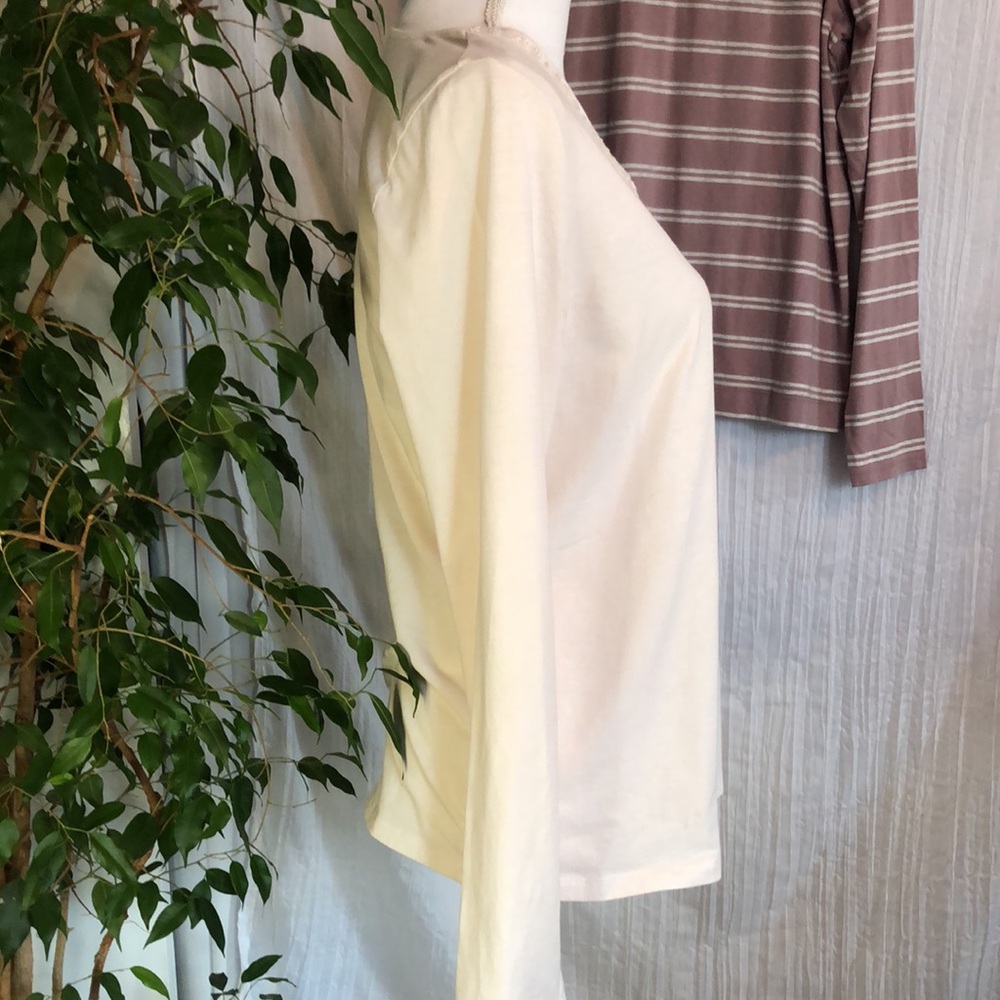 ANN TAYLOR & LOFT mauve cream striped NWT & cream w/beads neck lot 2 casual tops - Picture 8 of 15